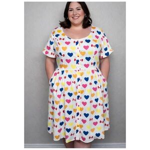 MODCLOTH X Hello Kitty Women’s Size 12 Multicolor Heart Print Fit & Flare Dress